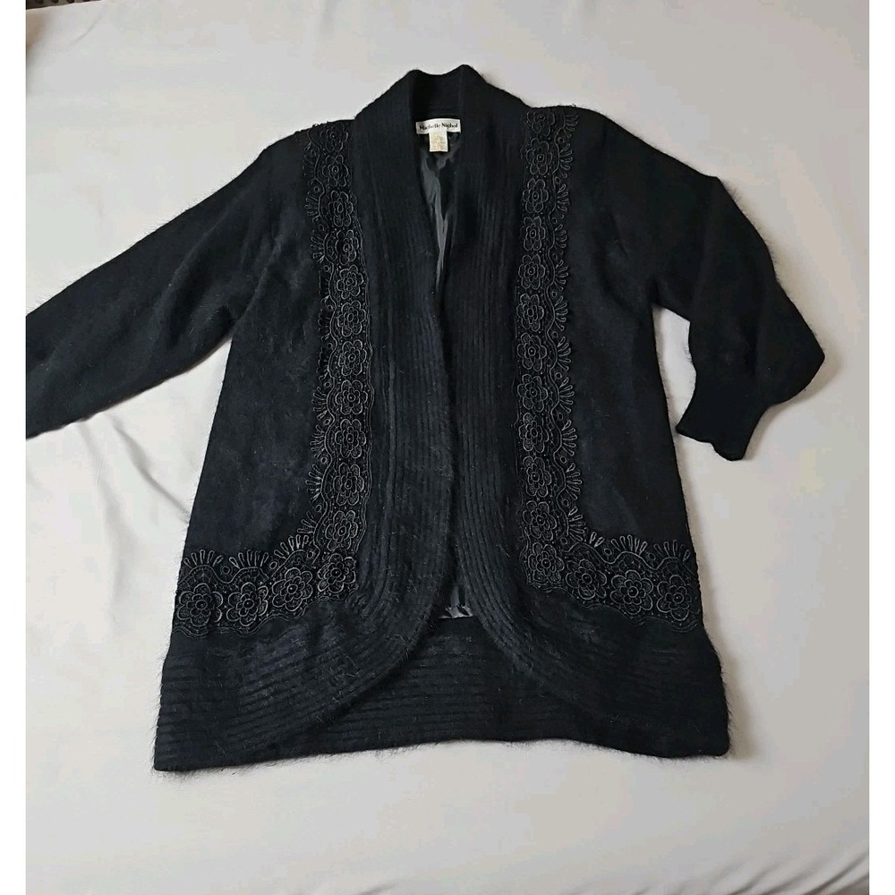Vtg Michelle Nichol 80% Angora Rabbit Black Cardigan Sweater‎ Sz M